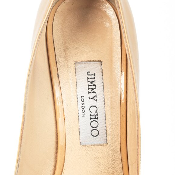 Jimmy Choo Luna Tan Patent-Leather Peep-Toe Platform Pumps - Picture 9 of 9